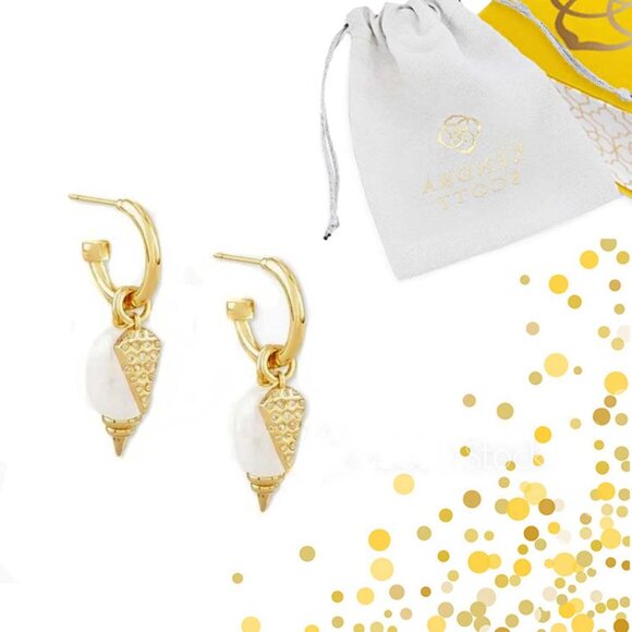 Kendra Scott Demi Gold Huggie Earrings in White Baroque Pearl NWOT - Picture 1 of 8